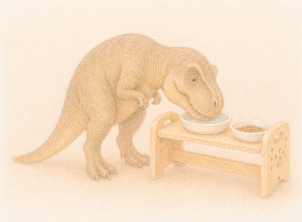 食器スタンドから水を飲むティラノザウルス