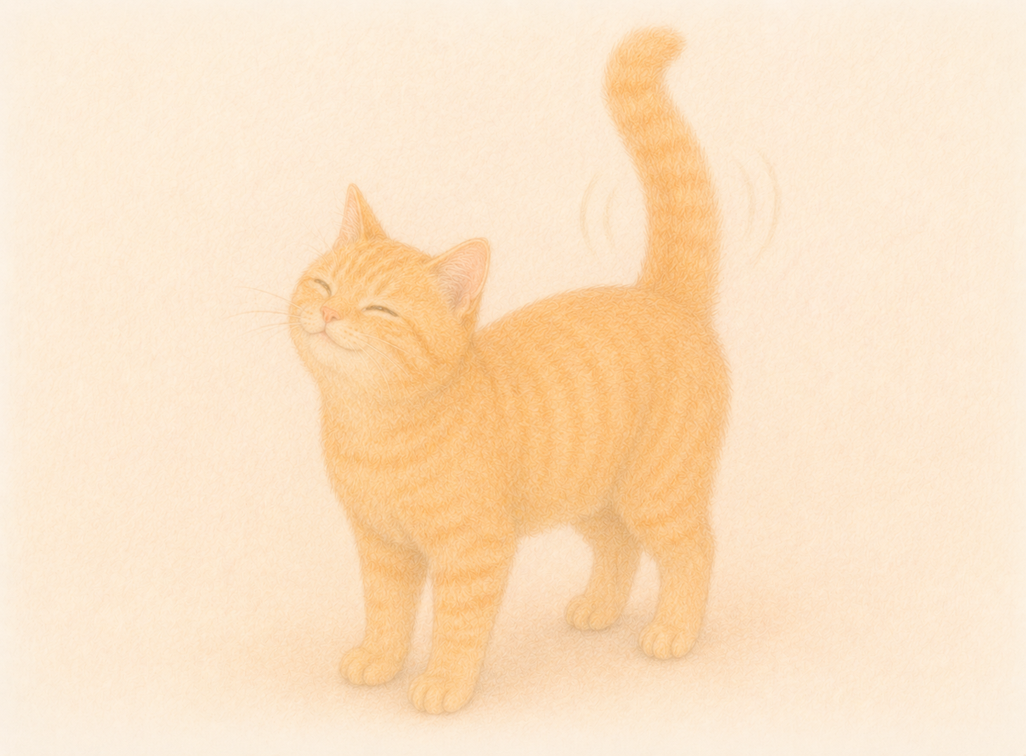 超ご機嫌にしっぽをブルブルする茶トラ猫