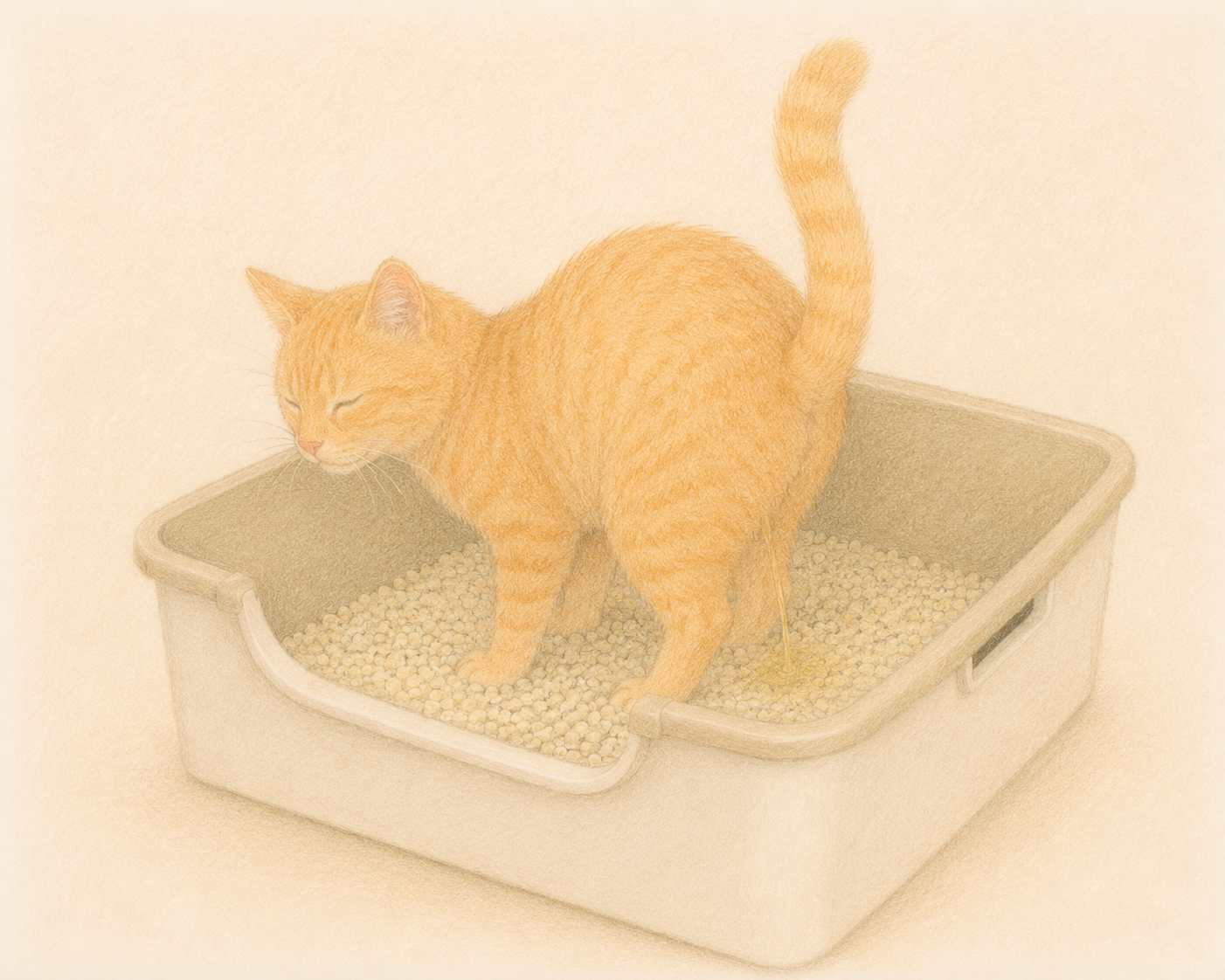 トイレでおしっこする茶トラ猫