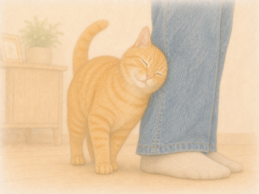 スリスリする茶トラ猫